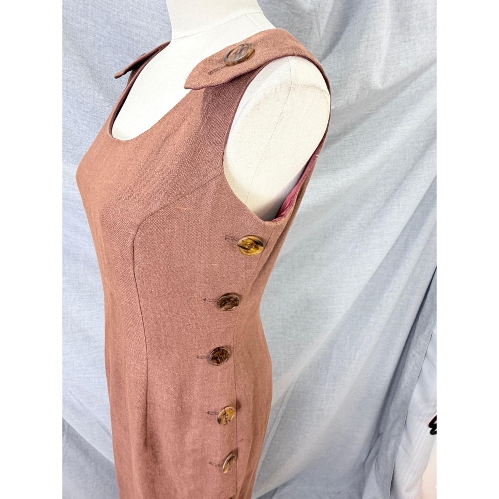 Vintage Santa Fe by Jim Tremblay Linen Sheath Dress Brown Side Button 10 - Picture 6 of 10